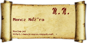 Mencz Nóra névjegykártya
